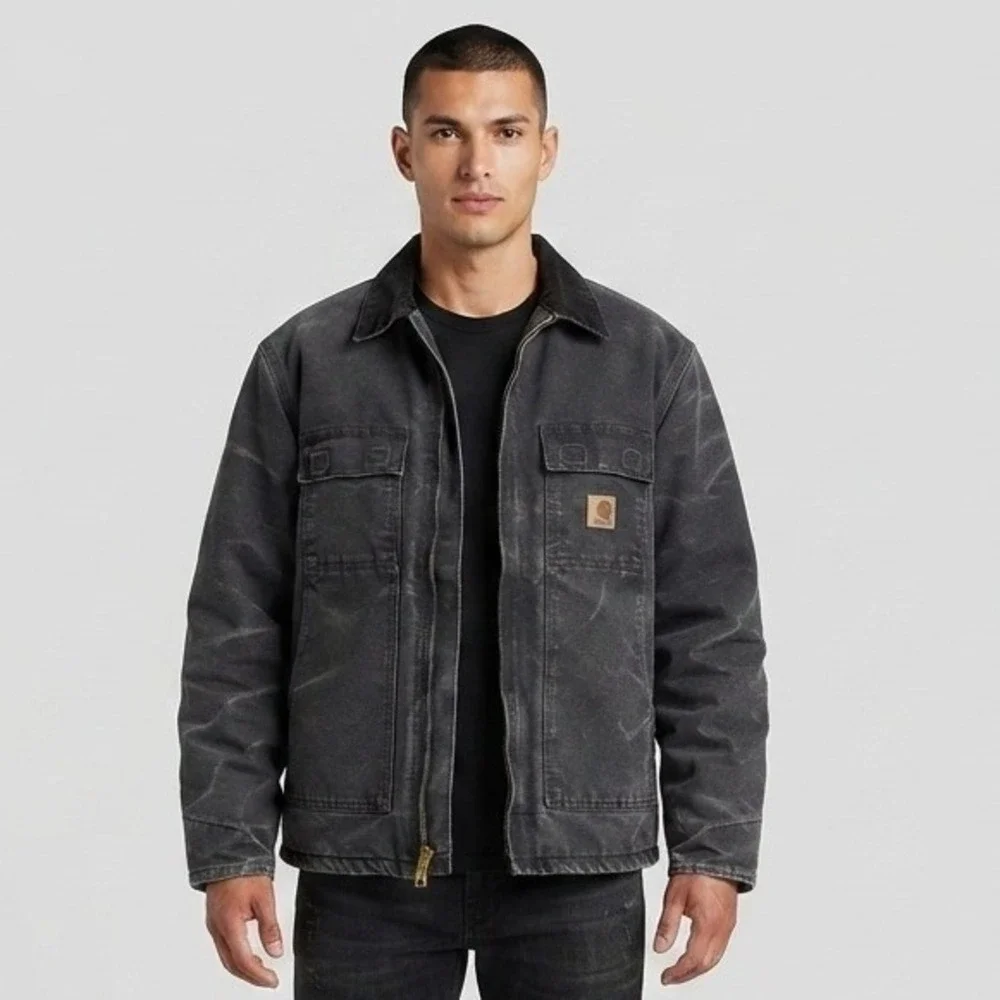 VTG Carhartt Workwear Duck Canvas Quilted Lined Barn Coat Men Large Tall C26 Blk